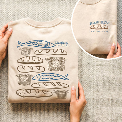 Matthew 14:16-21 Fish And Bread Baskets - Two Sides - Faith Message - Unisex Tshirt / Hoodie / Sweatshirt