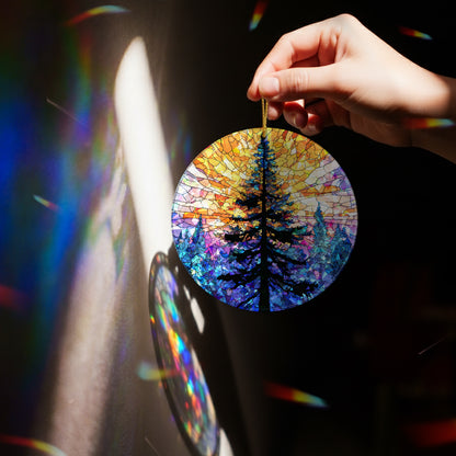 Stained Glass Christmas Tree Holographic Ornament | Festive Holiday Keepsake | Winter Glow Decoration