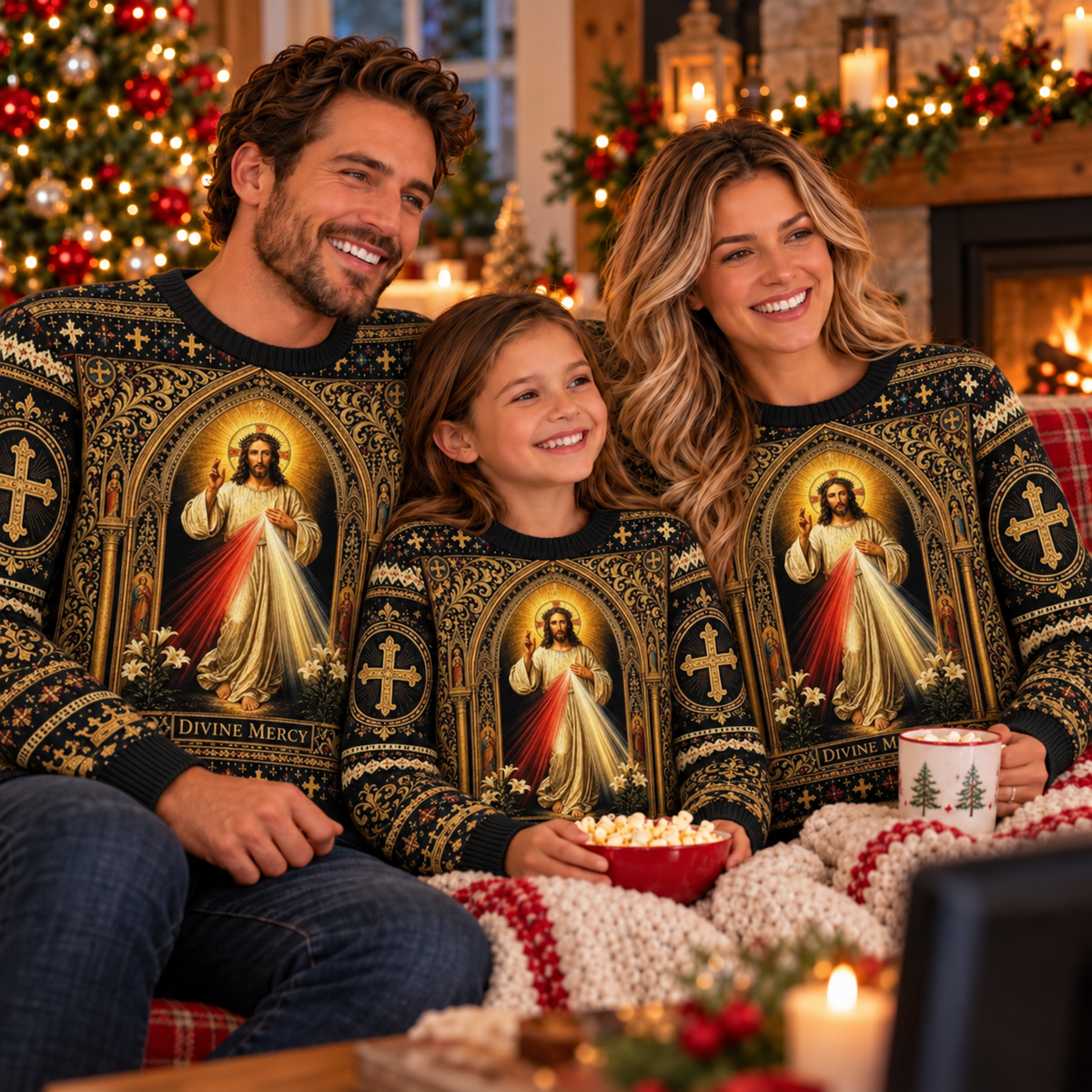 Divine Mercy Jesus Christmas Sweater – Catholic Christian Faith Holiday Sweater