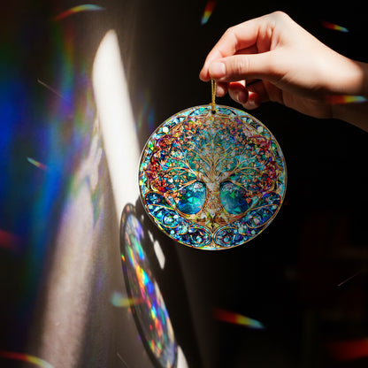 Tree of Life Stained Glass Holographic Christmas Ornament | Symbol of Family & Connection | Spiritual Keepsake Decoration