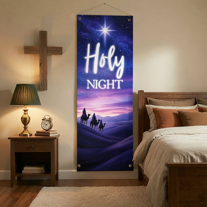 Holy Night & Joy to the World Christmas Banner Set – Christian Nativity Hanging Decor