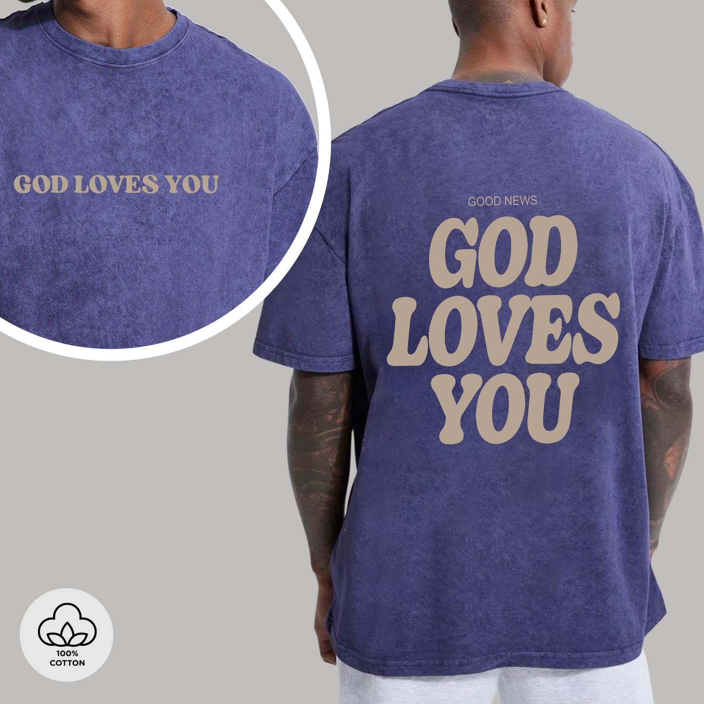 "God Loves You" Unisex Vintage Washed Christian T-Shirt Two Sides | John 3:16 Good News Declaration Tee | Faith Guided Life Apparel