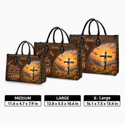 Personalized Blessed Pure In Heart Christian Handbag – Twill Faux Leather & PU Leather