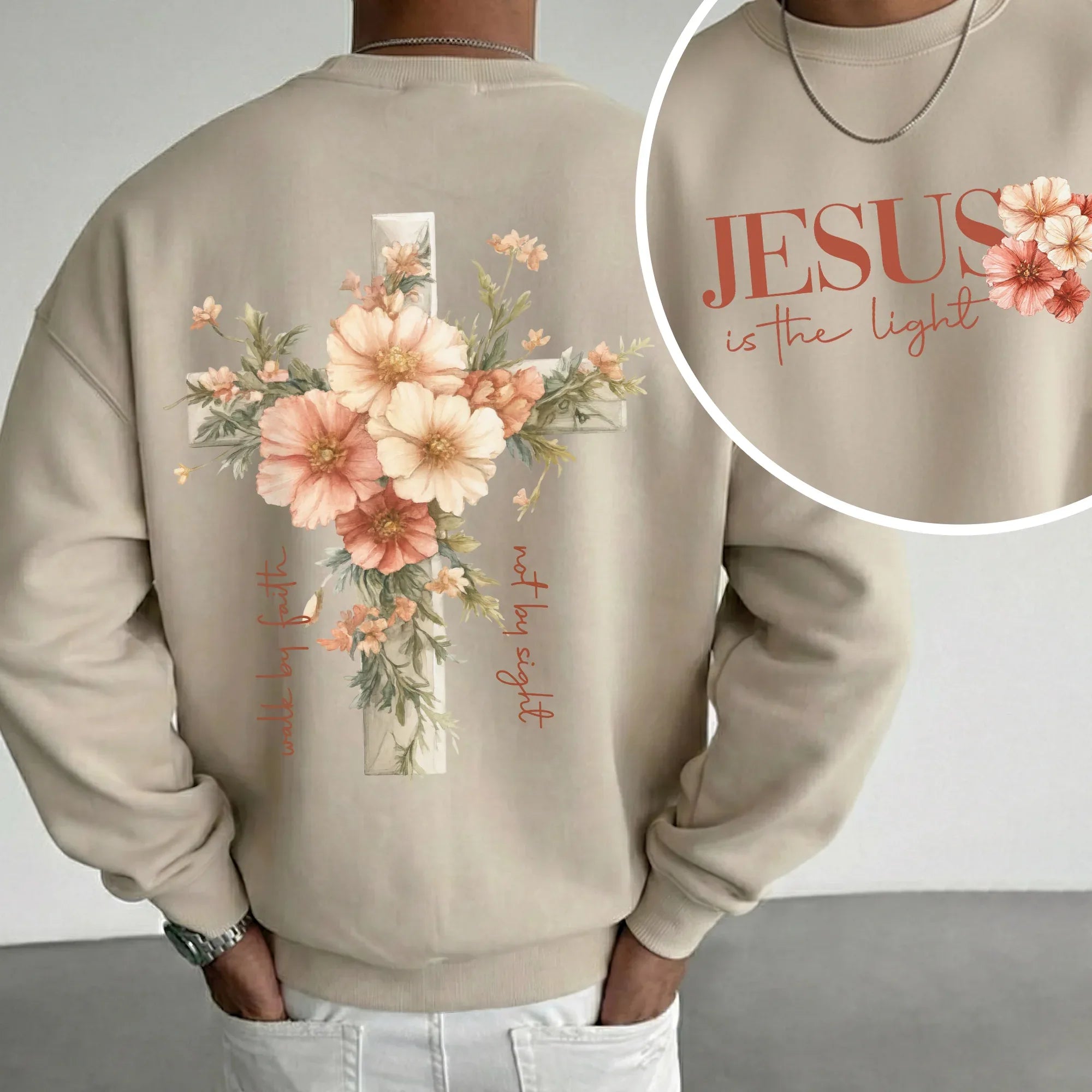 Jesus Is The Light Floral Cross Designs - Faith Floral - Unisex Tshirt / Hoodie / Sweatshirt - Faith Guided Life