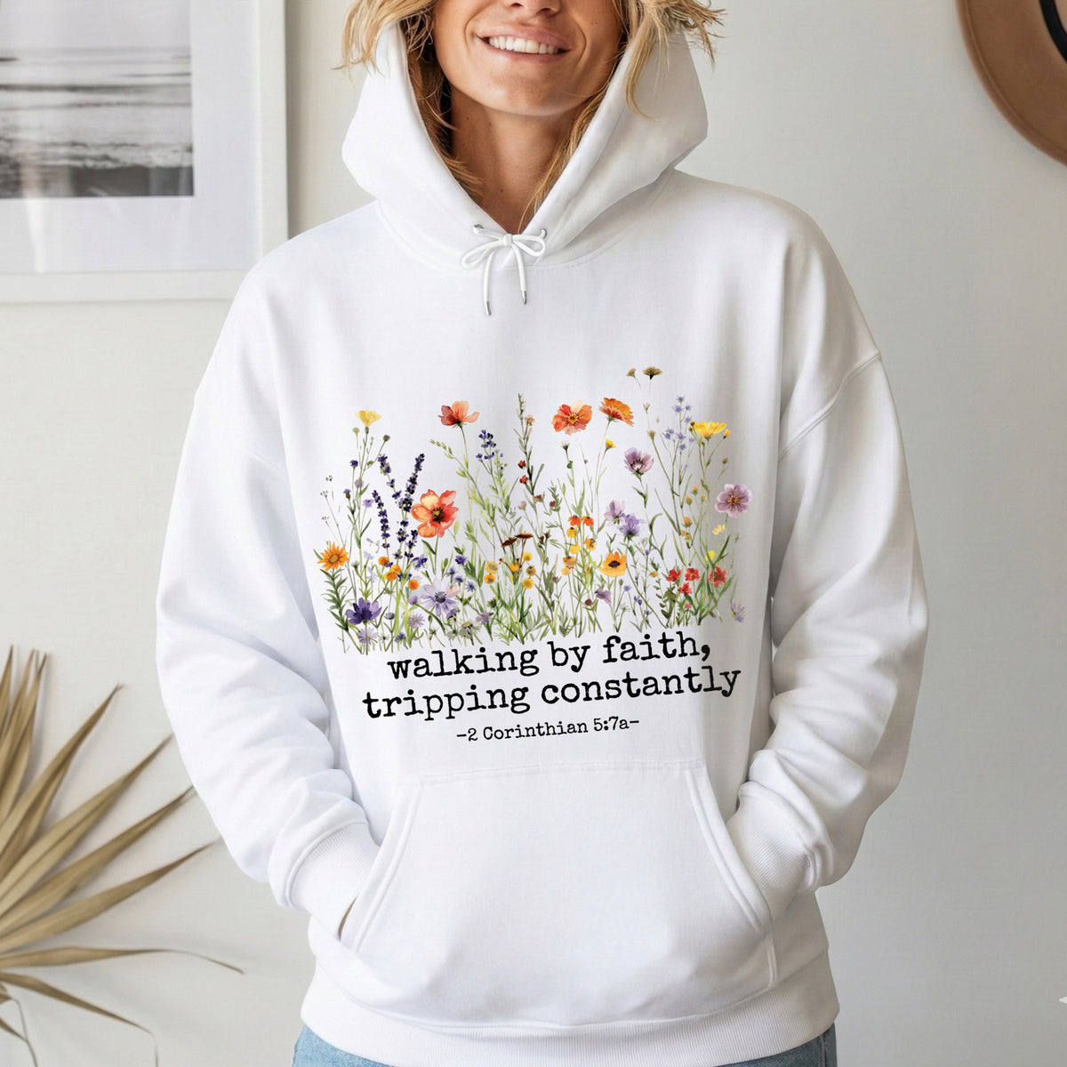 Walking by Faith Christian – Wildflower Inspirational Scripture Graphic – Unisex Tshirt / Hoodie / Sweatshirt