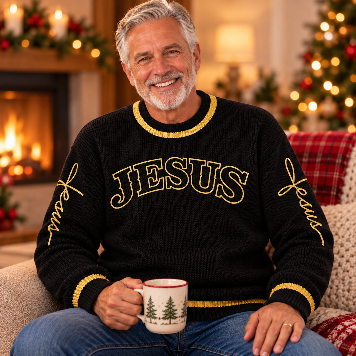 Jesus Saved My Life Christian Knit Sweater – Faith-Inspired Front & Back Design