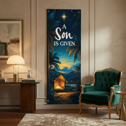 Holy Night & Joy to the World Christmas Banner Set – Christian Nativity Hanging Decor