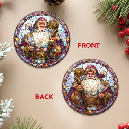 Stained Glass Santa Claus Holographic Christmas Ornament | Majestic St. Nick | Festive Holiday Keepsake