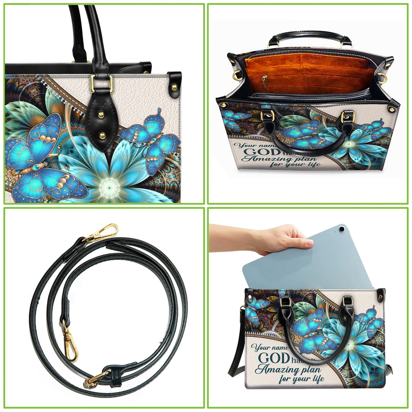 God Has An Amazing Plan For Your Life Personalized Faith Butterfly Leather Handbag Christian Women
