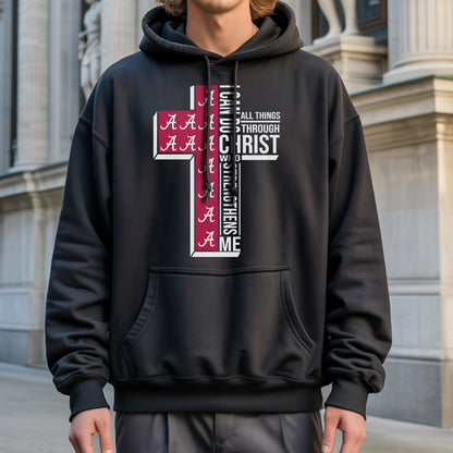 Alabama Cross I Can Do All Things Through Christ T-Shirt - Crimson Tide Faith Declaration