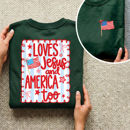 Loves Jesus and America Patriotic Graphic – Two Sides – Unisex Tshirt /Hoodie/Sweatshirt