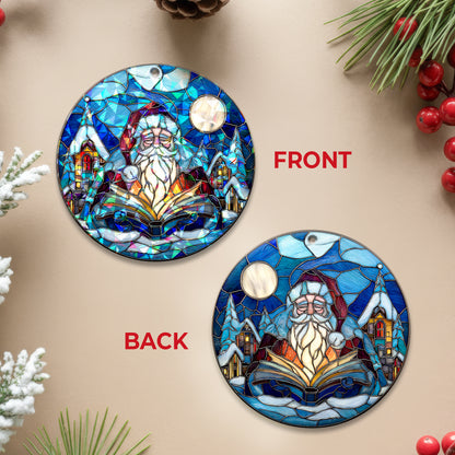 Stained Glass Storyteller Santa Holographic Christmas Ornament | Magical Holiday Keepsake | Festive Tree Decoration