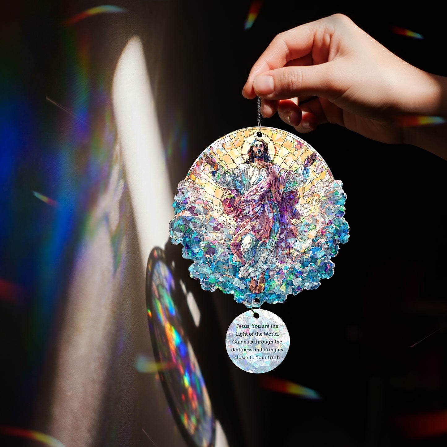 "Light of the World” Holo Acrylic 2-Layer Ornament with Prayer Tag