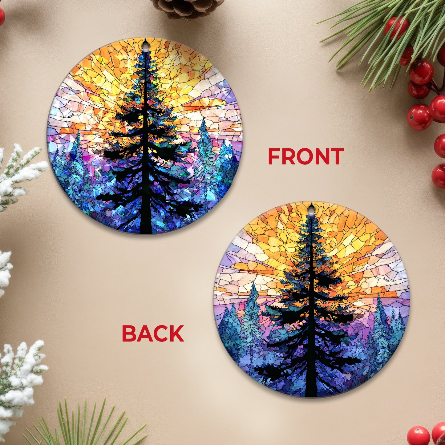 Stained Glass Christmas Tree Holographic Ornament | Festive Holiday Keepsake | Winter Glow Decoration