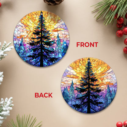 Stained Glass Christmas Tree Holographic Ornament | Festive Holiday Keepsake | Winter Glow Decoration