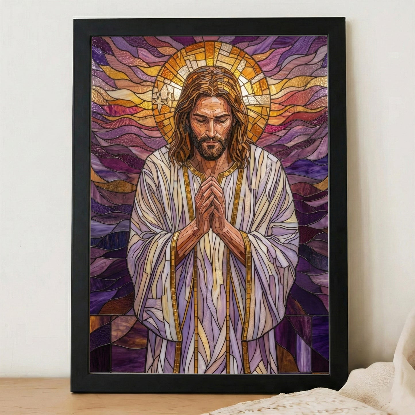 Jesus/ Virgin Mary Prayer Stained Glass Christian Wall Art Poster/Canvas