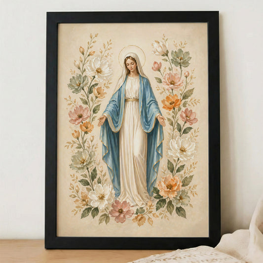 Floral Virgin Mary Grace Art Print Poster/Canvas