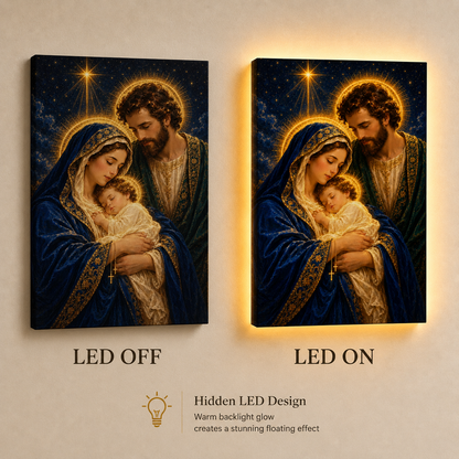 LED Holy Family Radiant Night Canvas/Mica – Christian Wall Art with Hidden Backlight