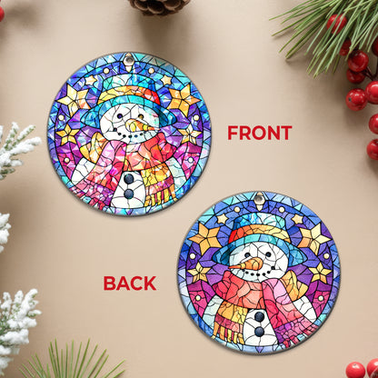 Stained Glass Snowman Holographic Christmas Ornament | Festive Holiday Keepsake | Winter Wonderland Decoration