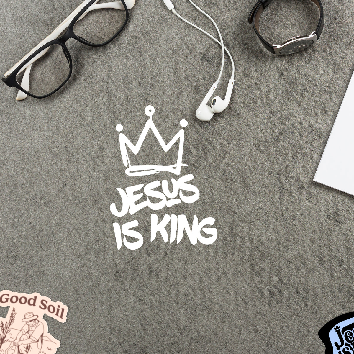 [6IN] JESUS IS KING Decal – Waterproof Cross Sticker for Car, Laptop, Water Bottle & More