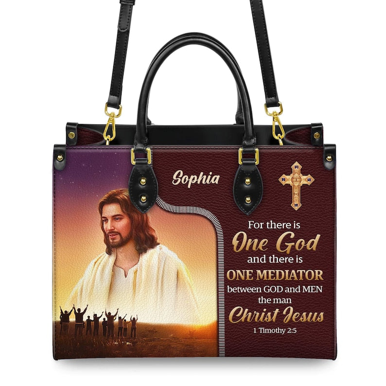 Personalized One God One Mediator Christian Handbag – Twill Faux Leather & PU Leather