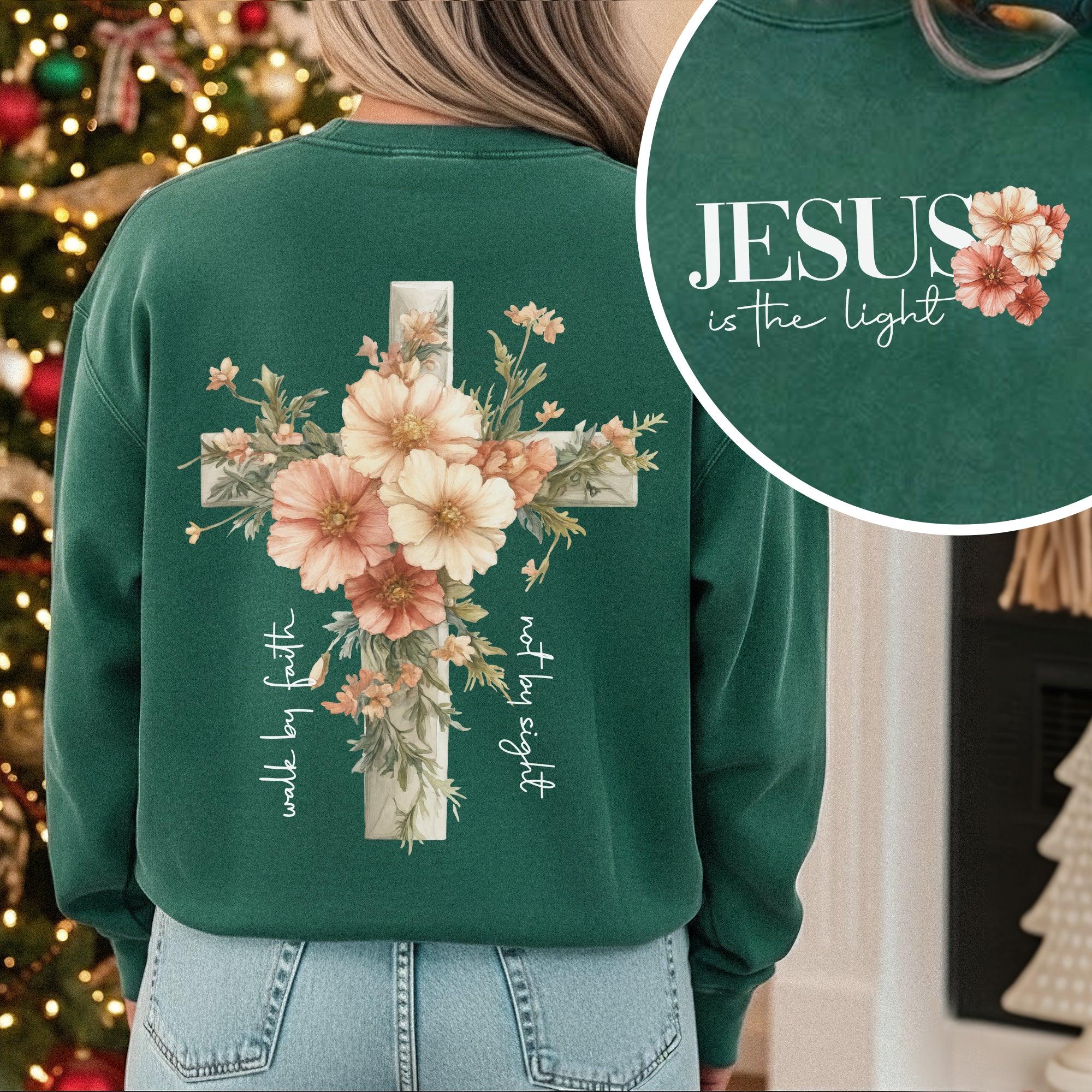Jesus Is The Light Floral Cross Designs - Faith Floral - Unisex Tshirt / Hoodie / Sweatshirt - Faith Guided Life