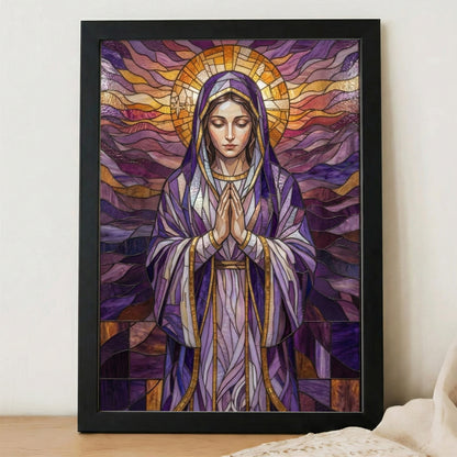 Jesus/ Virgin Mary Prayer Stained Glass Christian Wall Art Poster/Canvas