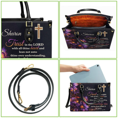 Trust In The Lord Proverbs 3:5-6 He Shall Direct Thy Paths Personalized Faith Leather Handbag