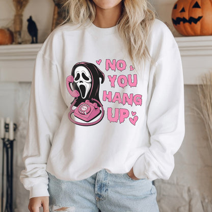 No You Hang Up Ghostface Pink Phone Halloween T-Shirt Scream Movie Horror Romance Tee