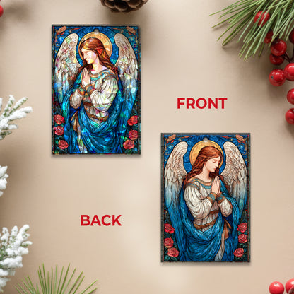 Stained Glass Angel Holographic Christmas Ornament | Serene Angel of Peace | Religious Christian Keepsake