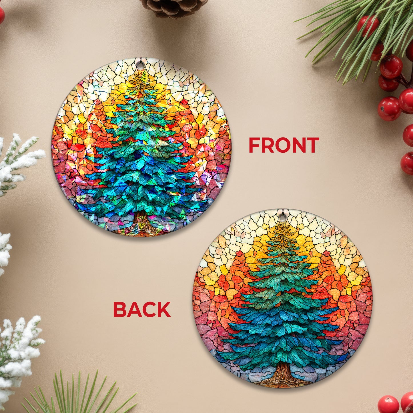 Stained Glass Christmas Tree Holographic Ornament | Festive Holiday Keepsake | Winter Glow Decoration