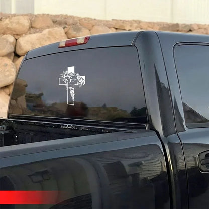 Jesus Face & Cross Decal – Waterproof Christian Sticker for Car, Laptop, Water Bottle & More - Faith Guided Life