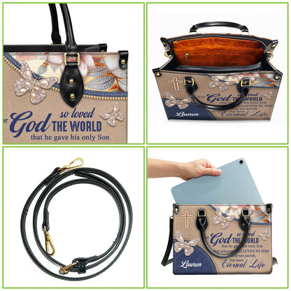 John 3:16 For God So Loved The World Eternal Life Personalized Christian Faith Leather Handbag