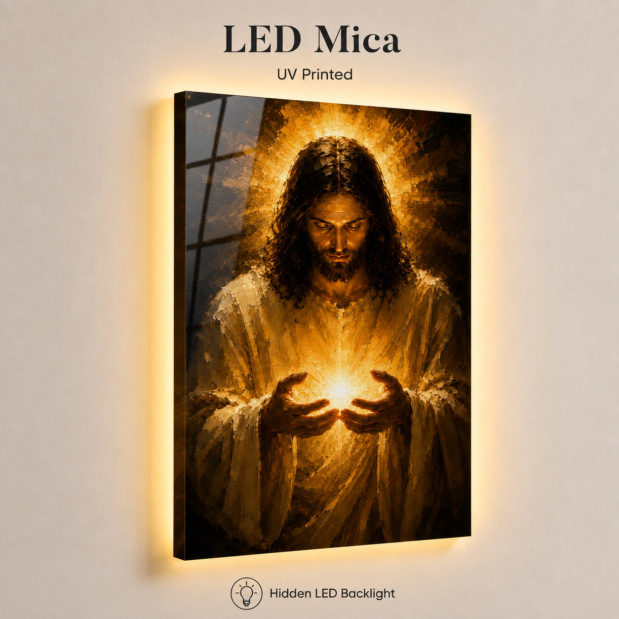 LED Jesus Light of Hope Canvas/Mica – Christian Wall Art with Hidden Backlight