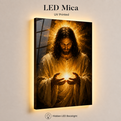 LED Jesus Light of Hope Canvas/Mica – Christian Wall Art with Hidden Backlight