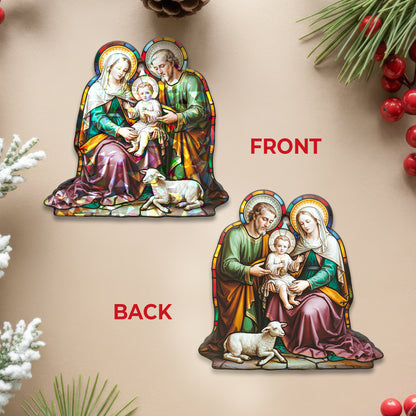 Stained Glass Holy Family Bell Holographic Christmas Ornament | Nativity Bell Keepsake | Religious Christian Decoration