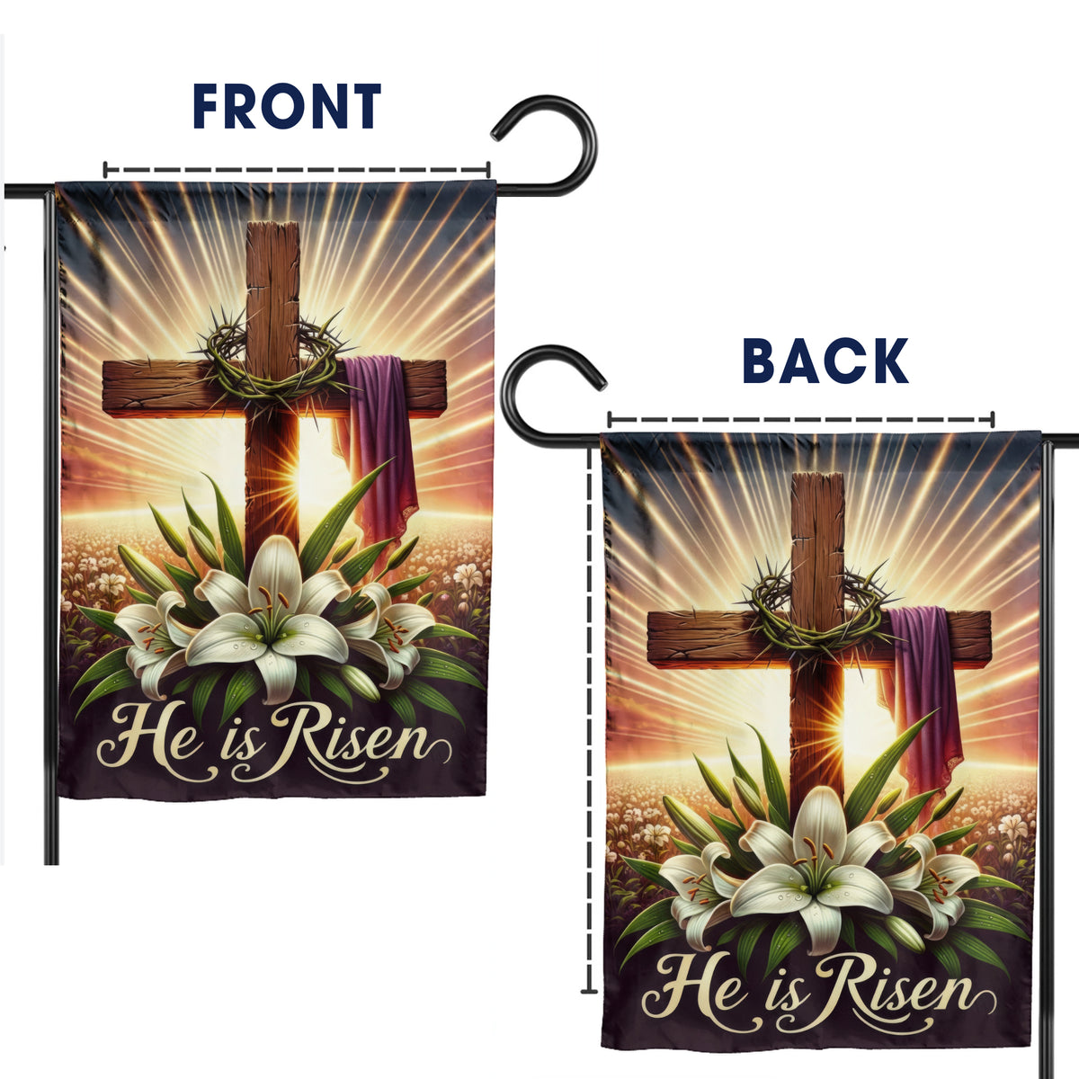 He Is Risen Wooden Cross Lily Easter Garden Flag
