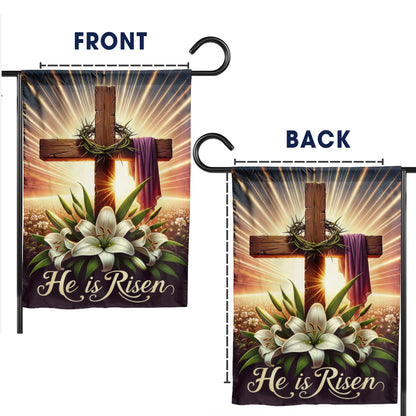 He Is Risen Wooden Cross Lily Easter Garden Flag