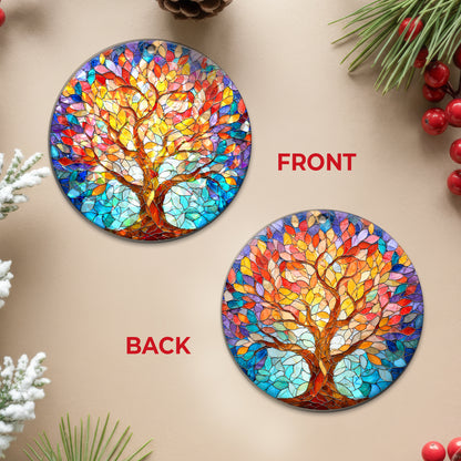 Vibrant Tree of Life Stained Glass Holographic Christmas Ornament | Symbol of Growth & Family | Colorful Holiday Keepsake