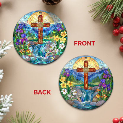Stained Glass Cross Holographic Christmas Ornament | Symbol of Hope & New Life | Religious Christian Keepsake
