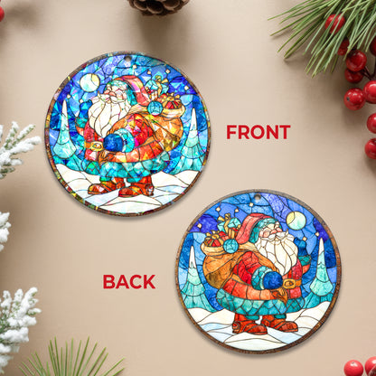 Stained Glass Santa Claus Holographic Christmas Ornament | Festive Holiday Keepsake | Jolly Tree Decoration