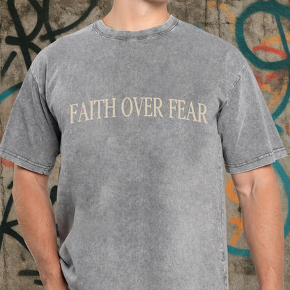 Faith Over Fear Two Sides Unisex Vintage Washed T-Shirt - Crown of Thorns Courage Declaration