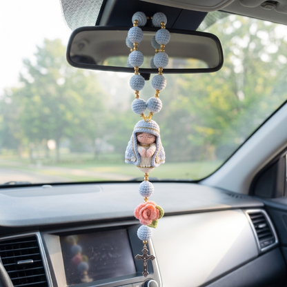 Handmade Crochet Rosary with Blessed Virgin Mary Figurine