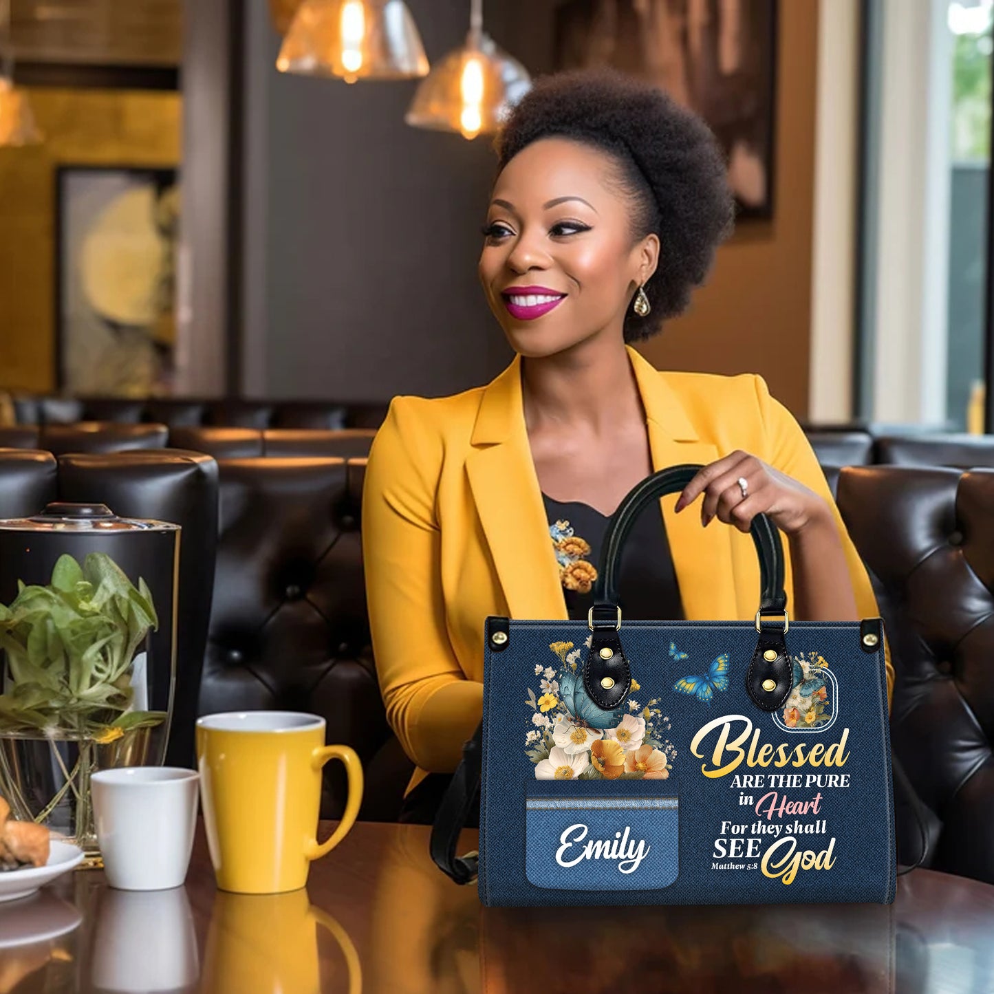 Blessed Are The Pure In Heart Matthew 5:8 Personalized Leather Handbag