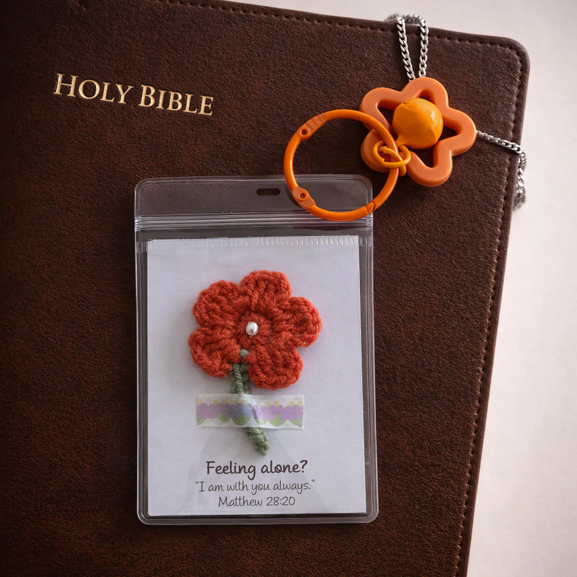 Encouragement Scripture Flower Keychain – Handmade Crochet - Faith Guided Life