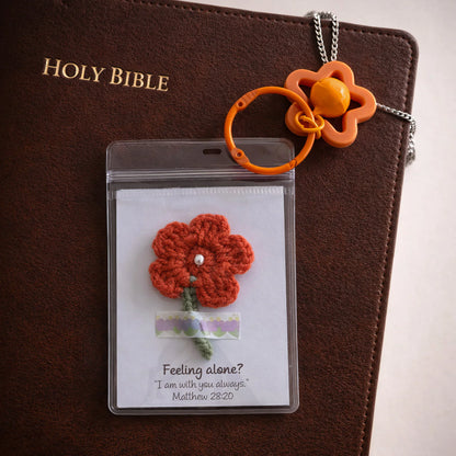 Encouragement Scripture Flower Keychain – Handmade Crochet - Faith Guided Life