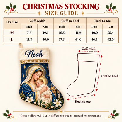 Personalized Christian Christmas Stocking – Custom Name Nativity & Virgin Mary Stocking, Religious Holiday Fireplace Decor & Family Gift