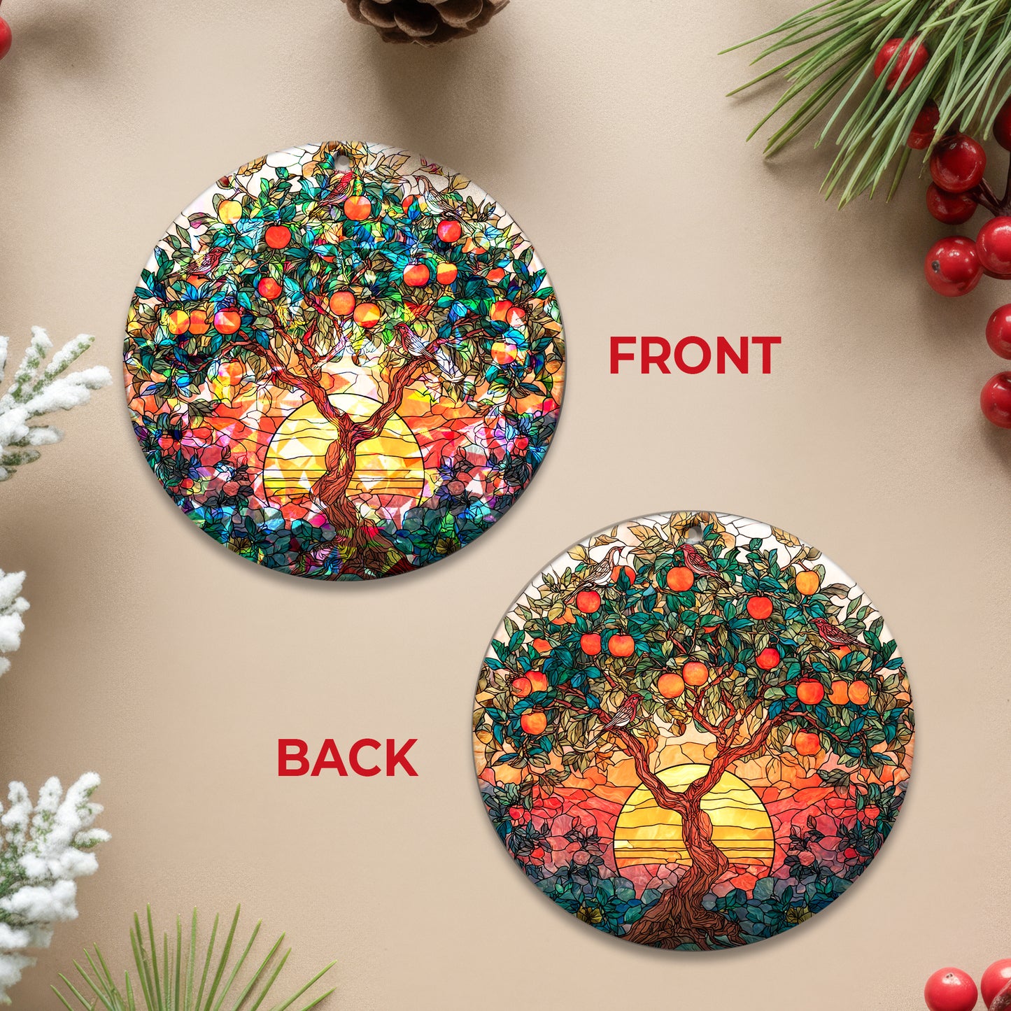 Tree of Life Stained Glass Holographic Christmas Ornament | Symbol of Family & Connection | Spiritual Keepsake Decoration