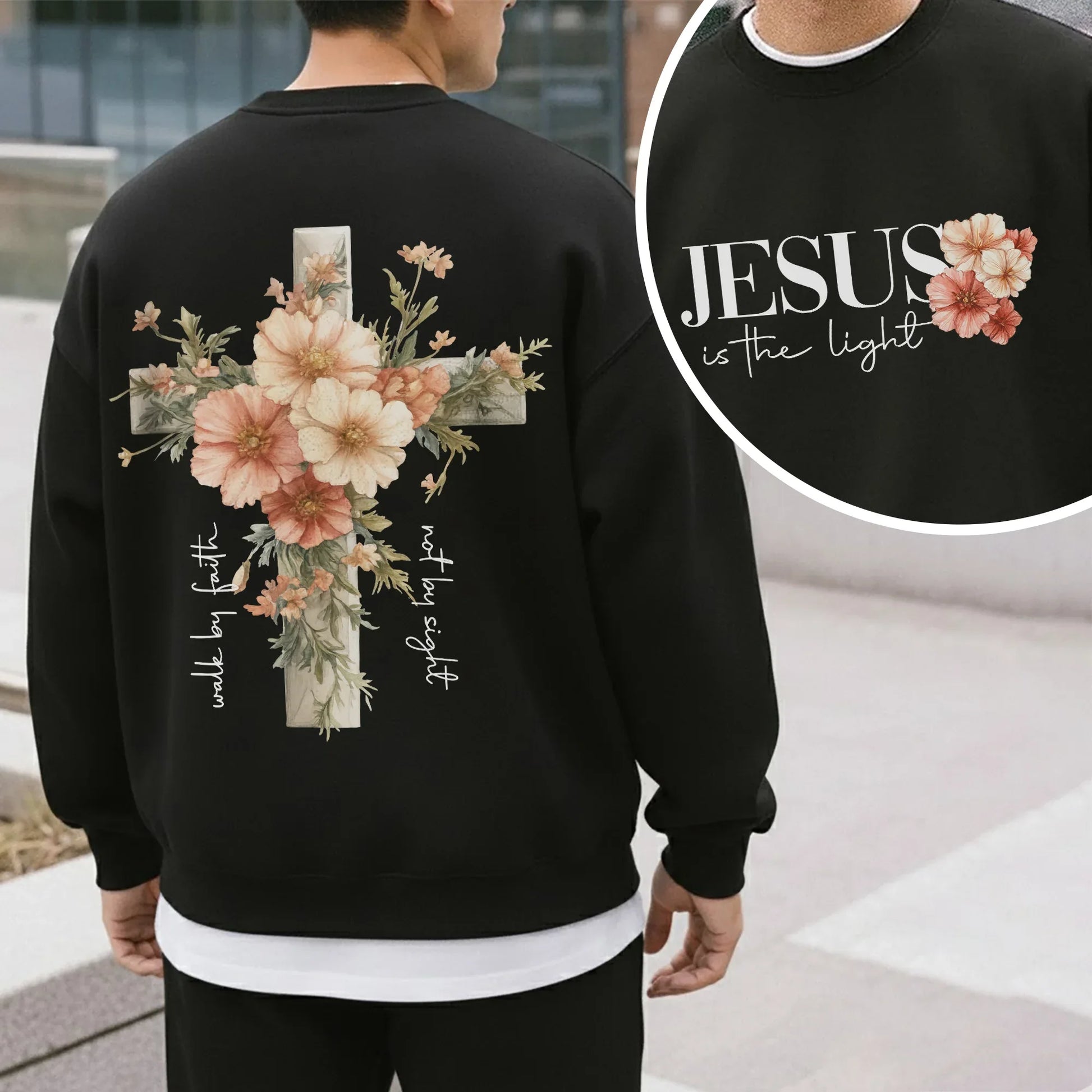 Jesus Is The Light Floral Cross Designs - Faith Floral - Unisex Tshirt / Hoodie / Sweatshirt - Faith Guided Life