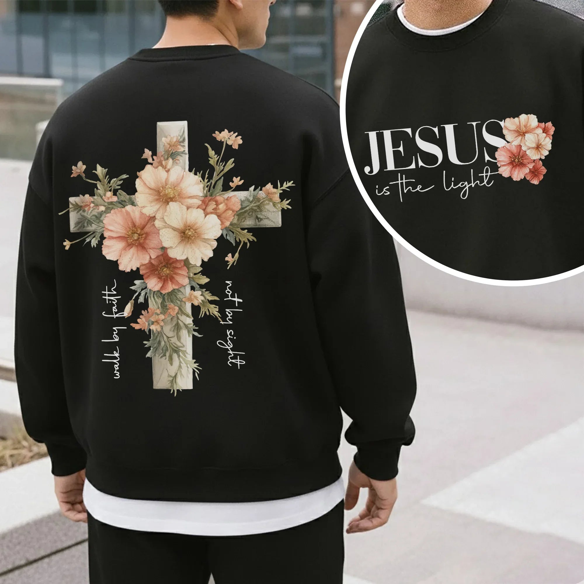 Jesus Is The Light Floral Cross Designs - Faith Floral - Unisex Tshirt / Hoodie / Sweatshirt - Faith Guided Life